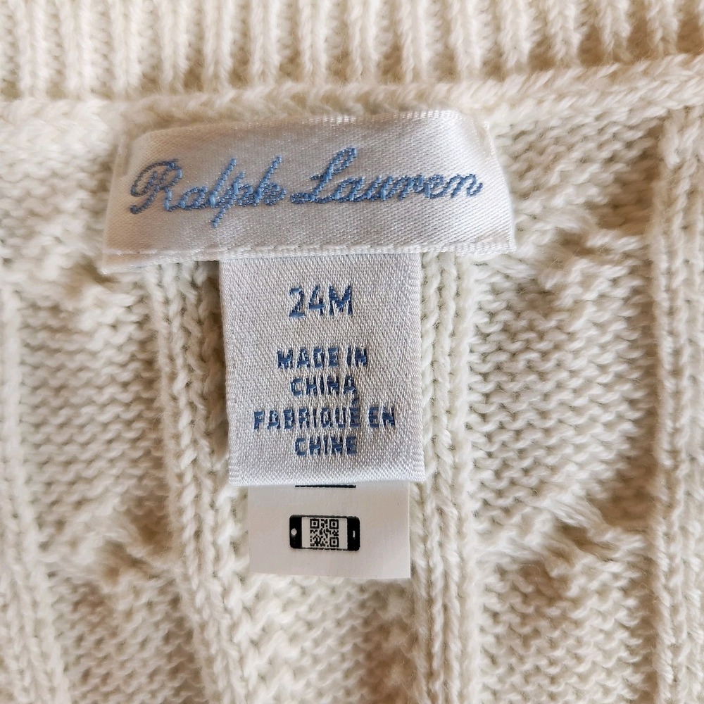 Ralph Lauren Cardigan Sweater Toddler Girl 24M Ivory Cable Knit Peplum Pink Pony - Picture 4 of 9